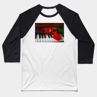 Pocket Violin With Red Rose On Piano Baseball T-Shirt